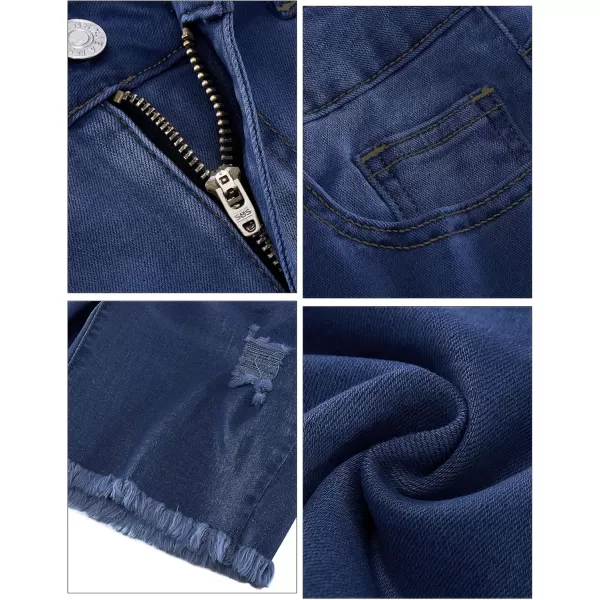 luvamia Jean Shorts for Women High Waisted Trendy Casual Distressed Stretchy Denim Long Shorts Ripped Raw Hem ShortsClassic Blue