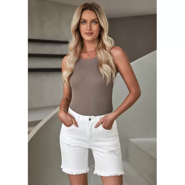 luvamia Jean Shorts for Women High Waisted Trendy Casual Distressed Stretchy Denim Long Shorts Ripped Raw Hem ShortsCream White