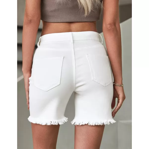 luvamia Jean Shorts for Women High Waisted Trendy Casual Distressed Stretchy Denim Long Shorts Ripped Raw Hem ShortsCream White