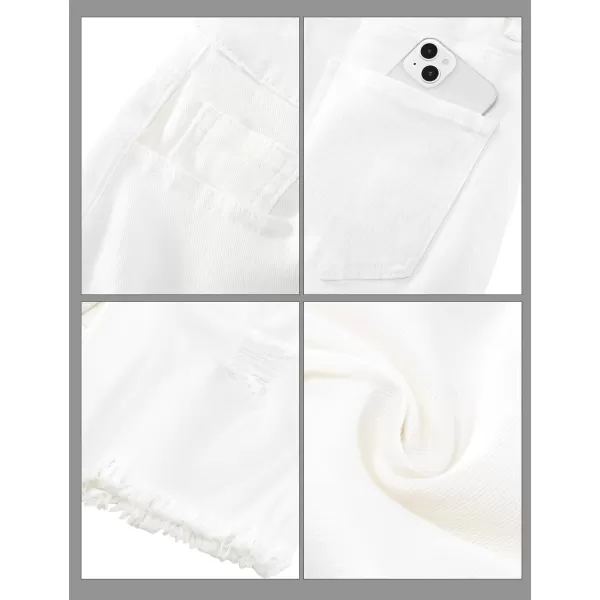 luvamia Jean Shorts for Women High Waisted Trendy Casual Distressed Stretchy Denim Long Shorts Ripped Raw Hem ShortsCream White