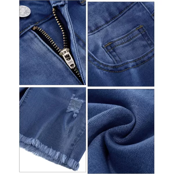 luvamia Jean Shorts for Women High Waisted Trendy Casual Distressed Stretchy Denim Long Shorts Ripped Raw Hem ShortsMedkum Blue