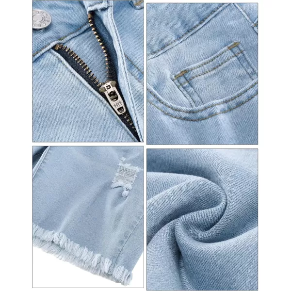 luvamia Jean Shorts for Women High Waisted Trendy Casual Distressed Stretchy Denim Long Shorts Ripped Raw Hem ShortsPowder Blue
