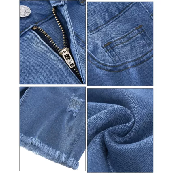 luvamia Jean Shorts for Women High Waisted Trendy Casual Distressed Stretchy Denim Long Shorts Ripped Raw Hem ShortsSky Blue