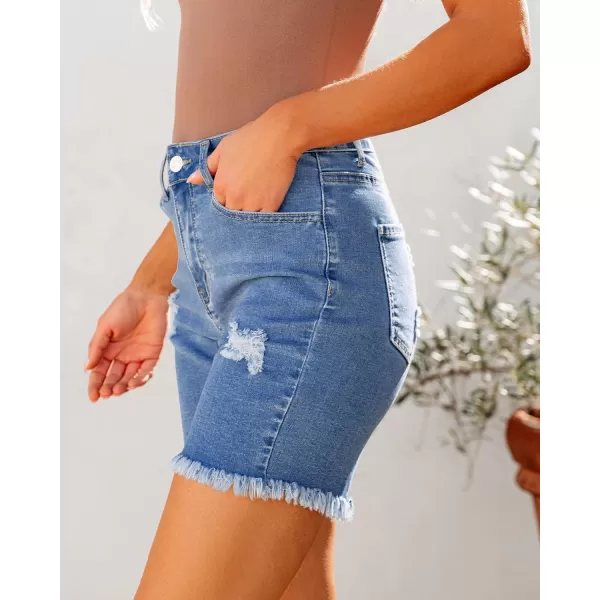 luvamia Jean Shorts for Women High Waisted Trendy Casual Distressed Stretchy Denim Long Shorts Ripped Raw Hem ShortsSky Blue