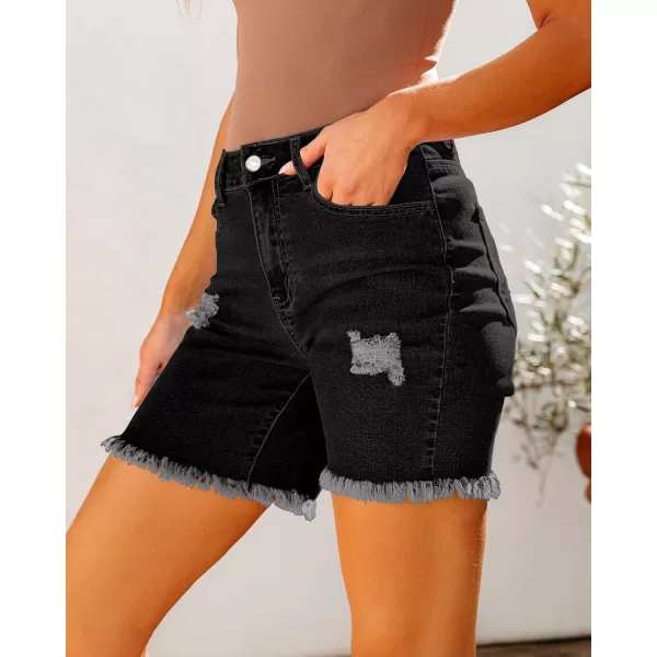 luvamia Jean Shorts for Women High Waisted Trendy Casual Distressed Stretchy Denim Long Shorts Ripped Raw Hem ShortsWashed Black
