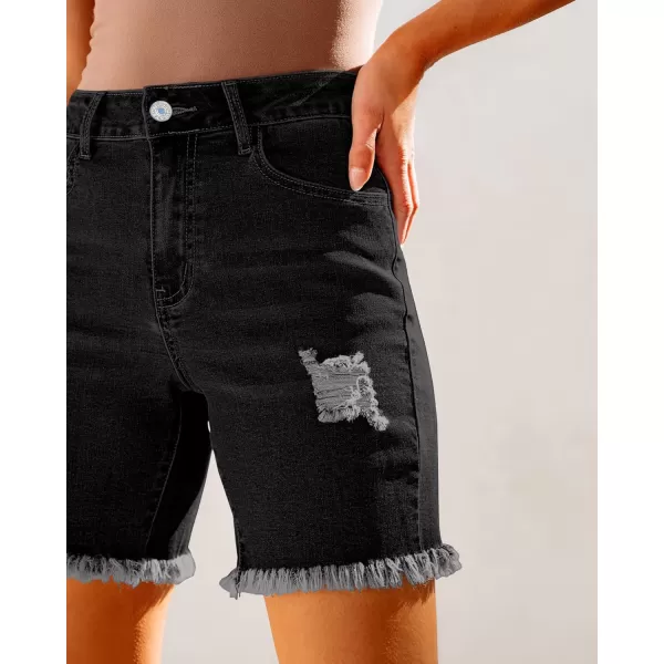 luvamia Jean Shorts for Women High Waisted Trendy Casual Distressed Stretchy Denim Long Shorts Ripped Raw Hem ShortsWashed Black