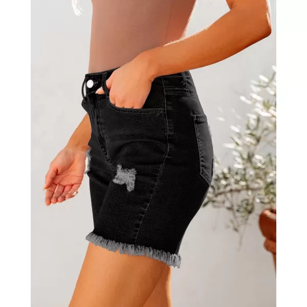 luvamia Jean Shorts for Women High Waisted Trendy Casual Distressed Stretchy Denim Long Shorts Ripped Raw Hem ShortsWashed Black