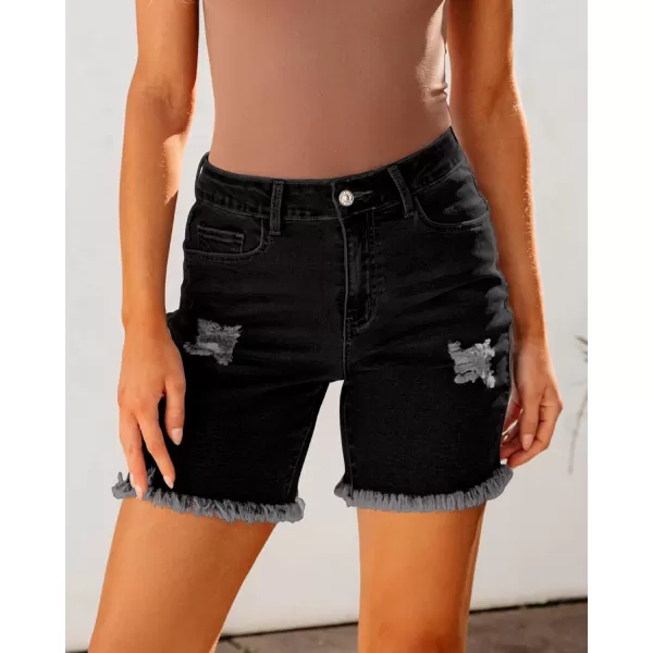 luvamia Jean Shorts for Women High Waisted Trendy Casual Distressed Stretchy Denim Long Shorts Ripped Raw Hem ShortsWashed Black