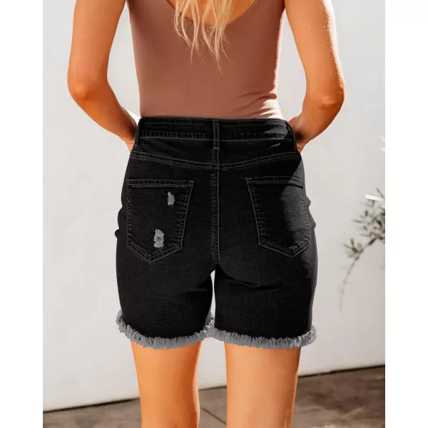 luvamia Jean Shorts for Women High Waisted Trendy Casual Distressed Stretchy Denim Long Shorts Ripped Raw Hem ShortsWashed Black