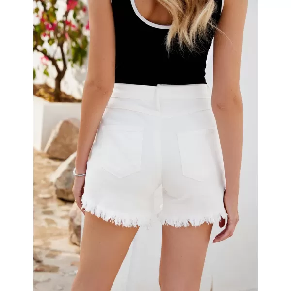 luvamia Jean Shorts for Women Low Waisted Trendy Stretchy Crossover Waist Denim Shorts Raw Hem Casual Summer PocketsOffwhite