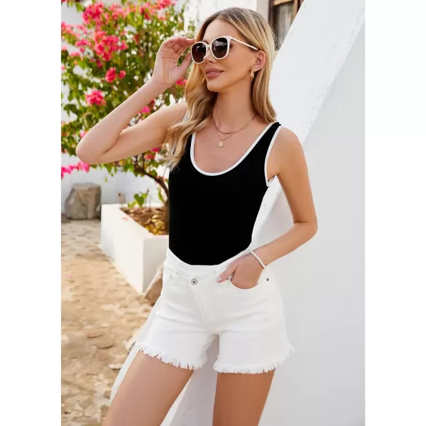 luvamia Jean Shorts for Women Low Waisted Trendy Stretchy Crossover Waist Denim Shorts Raw Hem Casual Summer PocketsOffwhite