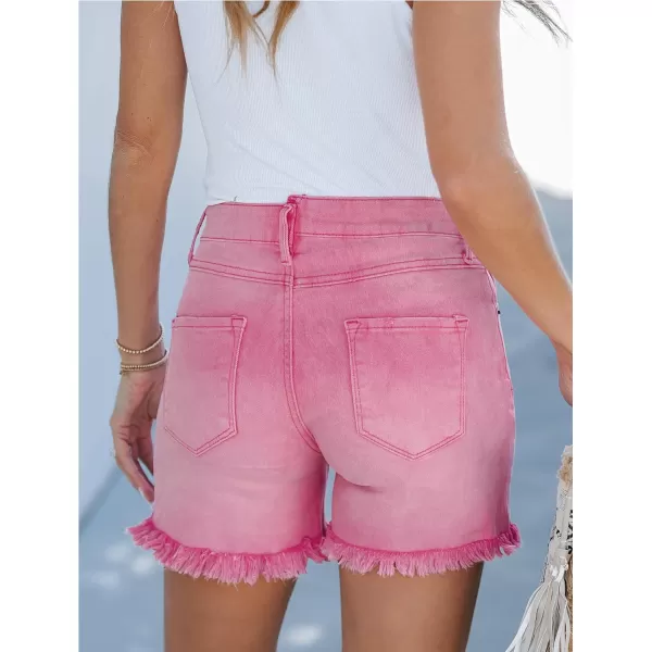 luvamia Jean Shorts for Women Low Waisted Trendy Stretchy Crossover Waist Denim Shorts Raw Hem Casual Summer PocketsPink Snow Wash