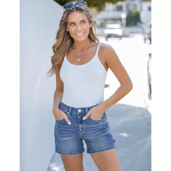 luvamia Jean Shorts for Women Trendy High Waisted Denim Shorts Carpenter Stretchy Summer Casual Mom Cut Off Jeans ShortsClassic Blue