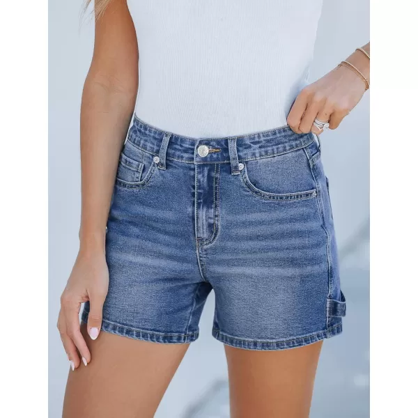 luvamia Jean Shorts for Women Trendy High Waisted Denim Shorts Carpenter Stretchy Summer Casual Mom Cut Off Jeans ShortsClassic Blue