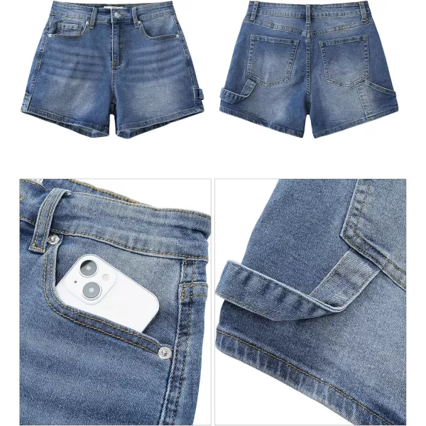 luvamia Jean Shorts for Women Trendy High Waisted Denim Shorts Carpenter Stretchy Summer Casual Mom Cut Off Jeans ShortsClassic Blue