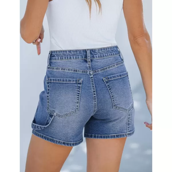 luvamia Jean Shorts for Women Trendy High Waisted Denim Shorts Carpenter Stretchy Summer Casual Mom Cut Off Jeans ShortsClassic Blue