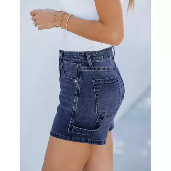 luvamia Jean Shorts for Women Trendy High Waisted Denim Shorts Carpenter Stretchy Summer Casual Mom Cut Off Jeans ShortsDark Blue