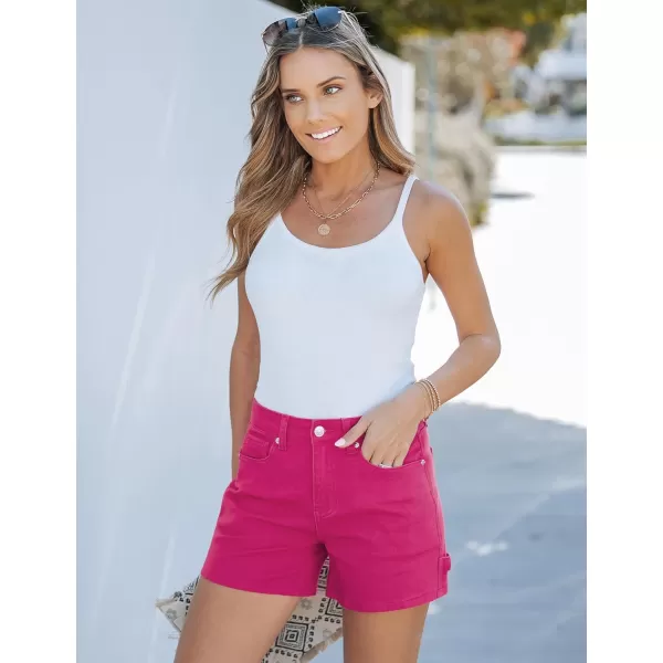 luvamia Jean Shorts for Women Trendy High Waisted Denim Shorts Carpenter Stretchy Summer Casual Mom Cut Off Jeans ShortsHot Pink