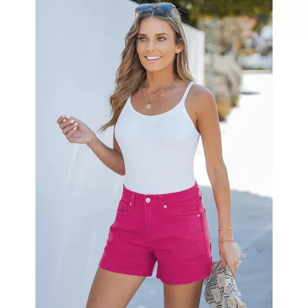 luvamia Jean Shorts for Women Trendy High Waisted Denim Shorts Carpenter Stretchy Summer Casual Mom Cut Off Jeans ShortsHot Pink