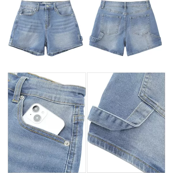 luvamia Jean Shorts for Women Trendy High Waisted Denim Shorts Carpenter Stretchy Summer Casual Mom Cut Off Jeans ShortsLakeside Blue