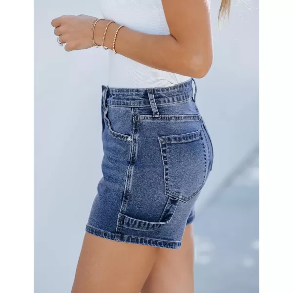luvamia Jean Shorts for Women Trendy High Waisted Denim Shorts Carpenter Stretchy Summer Casual Mom Cut Off Jeans ShortsNightfall Blue
