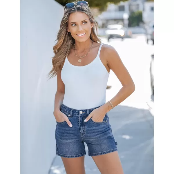 luvamia Jean Shorts for Women Trendy High Waisted Denim Shorts Carpenter Stretchy Summer Casual Mom Cut Off Jeans ShortsVintage Blue