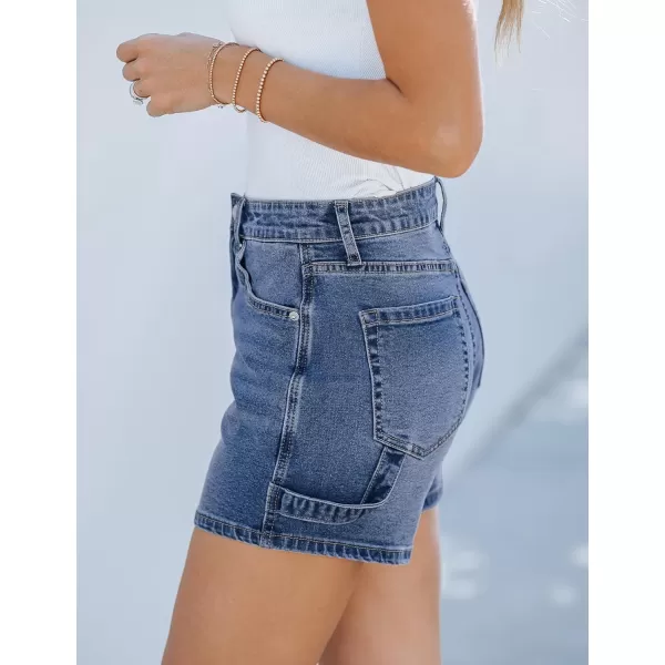 luvamia Jean Shorts for Women Trendy High Waisted Denim Shorts Carpenter Stretchy Summer Casual Mom Cut Off Jeans ShortsVintage Blue