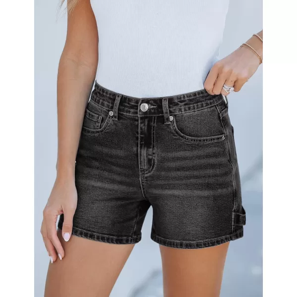 luvamia Jean Shorts for Women Trendy High Waisted Denim Shorts Carpenter Stretchy Summer Casual Mom Cut Off Jeans ShortsWashed Black