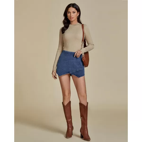 luvamia Jean Skorts for Woman High Waisted Pull On Stretchy Denim Wrap Skirt with Shorts Trendy Asymmetrical SkortAtlantic Blue