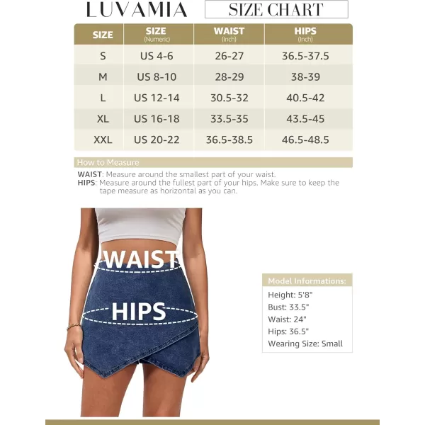 luvamia Jean Skorts for Woman High Waisted Pull On Stretchy Denim Wrap Skirt with Shorts Trendy Asymmetrical SkortAtlantic Blue