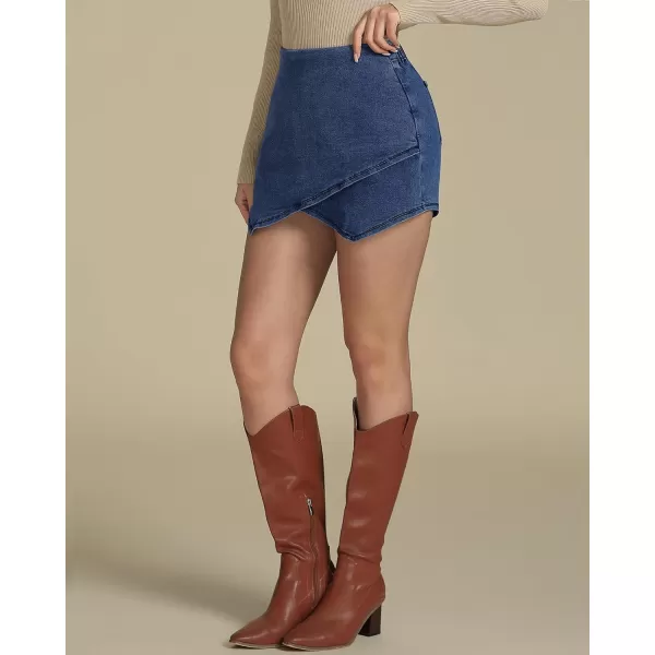 luvamia Jean Skorts for Woman High Waisted Pull On Stretchy Denim Wrap Skirt with Shorts Trendy Asymmetrical SkortAtlantic Blue