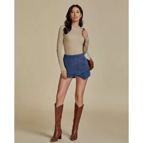 luvamia Jean Skorts for Woman High Waisted Pull On Stretchy Denim Wrap Skirt with Shorts Trendy Asymmetrical SkortAtlantic Blue