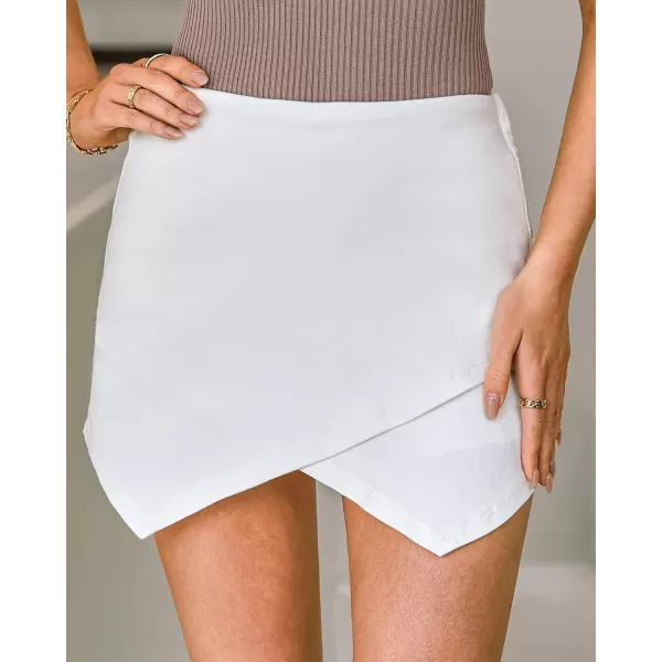 luvamia Jean Skorts for Woman High Waisted Pull On Stretchy Denim Wrap Skirt with Shorts Trendy Asymmetrical SkortCream White