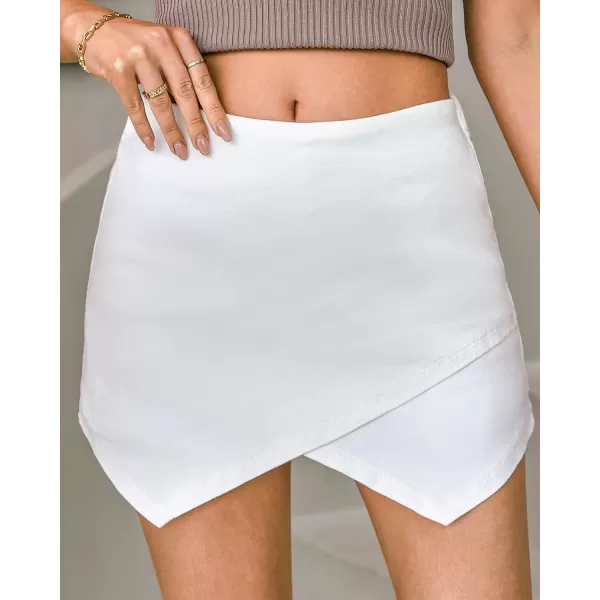 luvamia Jean Skorts for Woman High Waisted Pull On Stretchy Denim Wrap Skirt with Shorts Trendy Asymmetrical SkortCream White