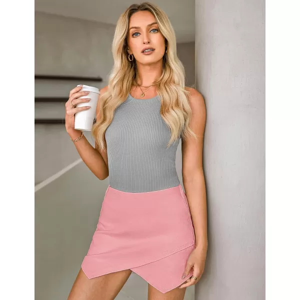 luvamia Jean Skorts for Woman High Waisted Pull On Stretchy Denim Wrap Skirt with Shorts Trendy Asymmetrical SkortGossamer Pink