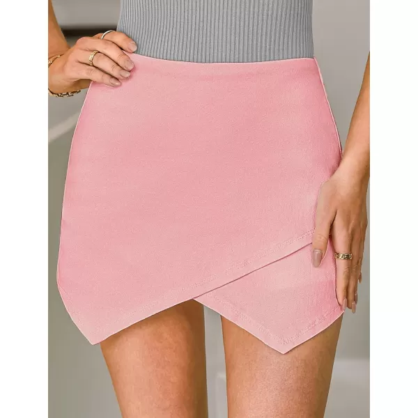 luvamia Jean Skorts for Woman High Waisted Pull On Stretchy Denim Wrap Skirt with Shorts Trendy Asymmetrical SkortGossamer Pink