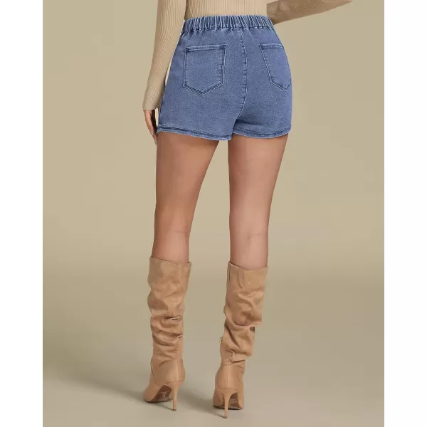 luvamia Jean Skorts for Woman High Waisted Pull On Stretchy Denim Wrap Skirt with Shorts Trendy Asymmetrical SkortModern Blue