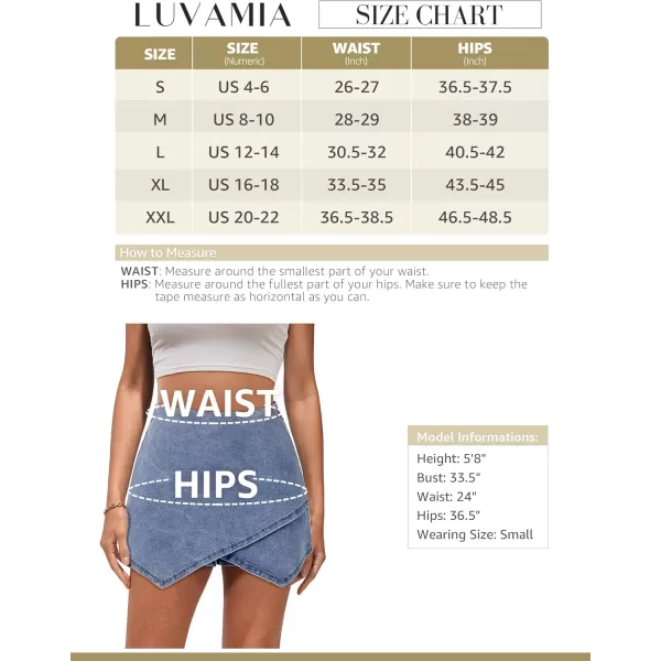luvamia Jean Skorts for Woman High Waisted Pull On Stretchy Denim Wrap Skirt with Shorts Trendy Asymmetrical SkortModern Blue