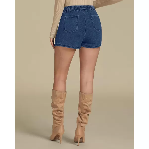 luvamia Jean Skorts for Woman High Waisted Pull On Stretchy Denim Wrap Skirt with Shorts Trendy Asymmetrical SkortNavy Blue