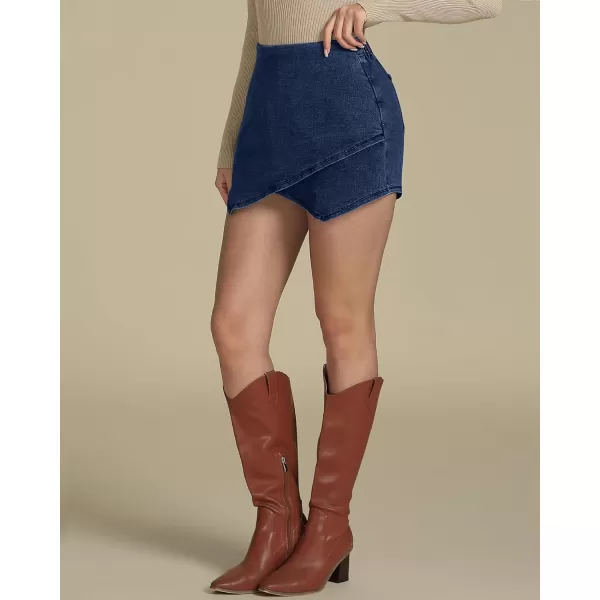 luvamia Jean Skorts for Woman High Waisted Pull On Stretchy Denim Wrap Skirt with Shorts Trendy Asymmetrical SkortSail Blue