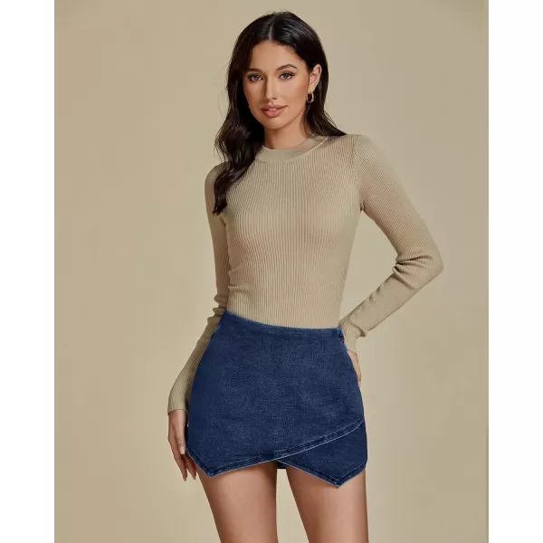 luvamia Jean Skorts for Woman High Waisted Pull On Stretchy Denim Wrap Skirt with Shorts Trendy Asymmetrical SkortSail Blue