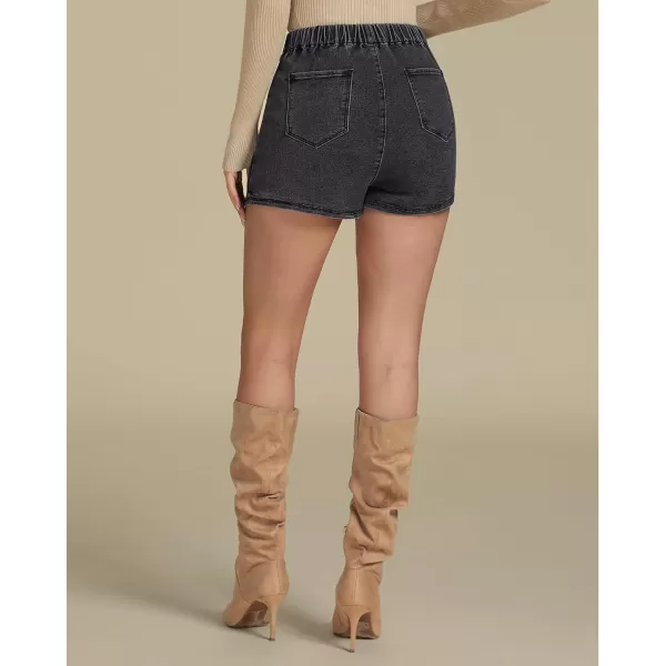 luvamia Jean Skorts for Woman High Waisted Pull On Stretchy Denim Wrap Skirt with Shorts Trendy Asymmetrical SkortVintage Black