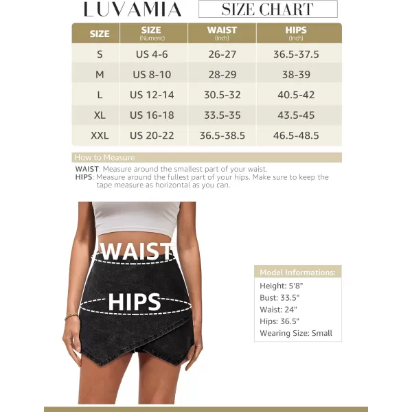 luvamia Jean Skorts for Woman High Waisted Pull On Stretchy Denim Wrap Skirt with Shorts Trendy Asymmetrical SkortVintage Black