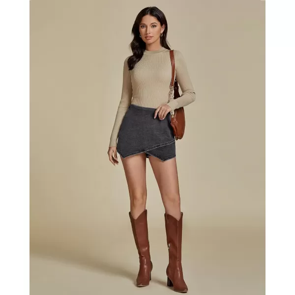 luvamia Jean Skorts for Woman High Waisted Pull On Stretchy Denim Wrap Skirt with Shorts Trendy Asymmetrical SkortVintage Black