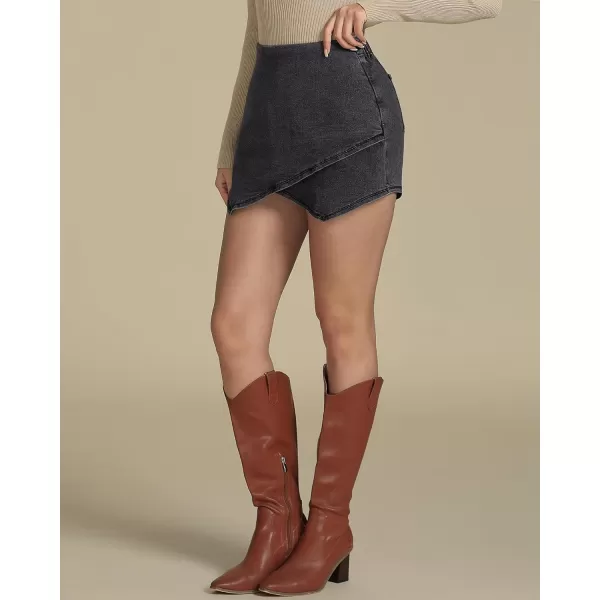 luvamia Jean Skorts for Woman High Waisted Pull On Stretchy Denim Wrap Skirt with Shorts Trendy Asymmetrical SkortVintage Black