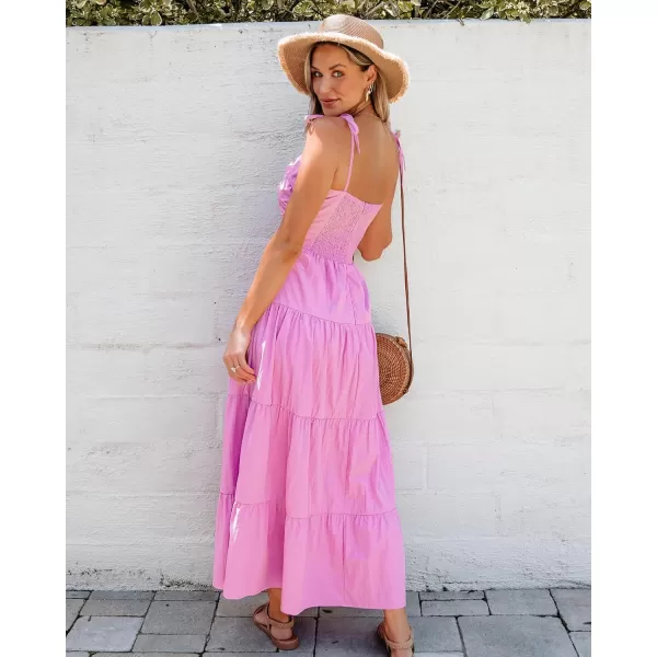 luvamia Long Flowy Dresses for Women Tiered Cut Out Midi Dress Self Tied Spaghetti Strap Summer Vacation Dinner OutfitAurora Pink