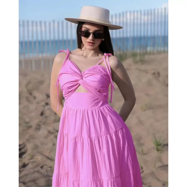 luvamia Long Flowy Dresses for Women Tiered Cut Out Midi Dress Self Tied Spaghetti Strap Summer Vacation Dinner OutfitAurora Pink