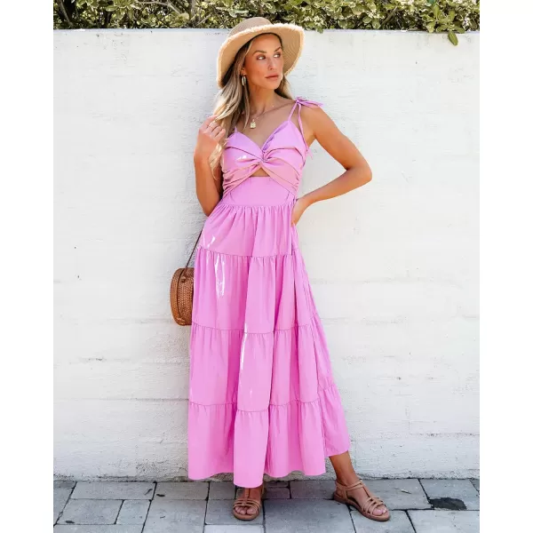 luvamia Long Flowy Dresses for Women Tiered Cut Out Midi Dress Self Tied Spaghetti Strap Summer Vacation Dinner OutfitAurora Pink