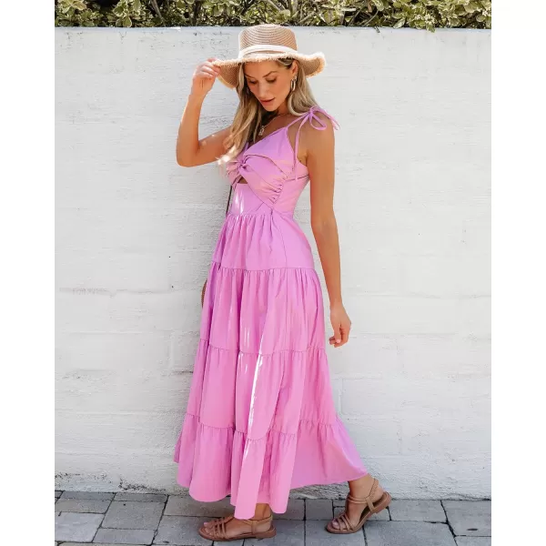 luvamia Long Flowy Dresses for Women Tiered Cut Out Midi Dress Self Tied Spaghetti Strap Summer Vacation Dinner OutfitAurora Pink