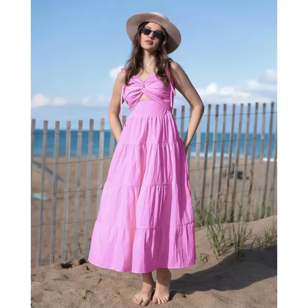 luvamia Long Flowy Dresses for Women Tiered Cut Out Midi Dress Self Tied Spaghetti Strap Summer Vacation Dinner OutfitAurora Pink